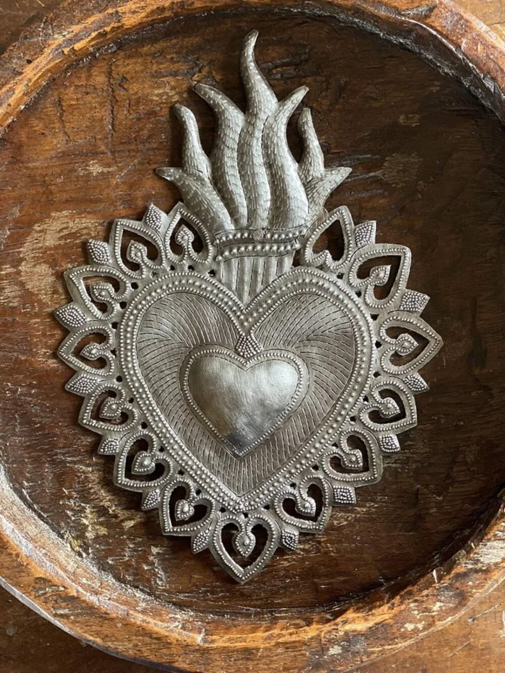 Flaming Heart Sacred Heart Wall Art | Spiritual Folk Art Home Decor